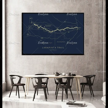 Карта на трасето Ларапинта | Плакат пътеки Ларапинта | Туристически плакат Австралия | Изживейте своите приключения | Модерен интериор за дома, щампи върху платно